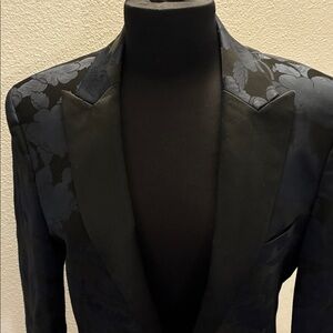 NWT Egara Black Navy Floral Jacquard Peak Lapel Blazer Dinner Jacket Slim 38R